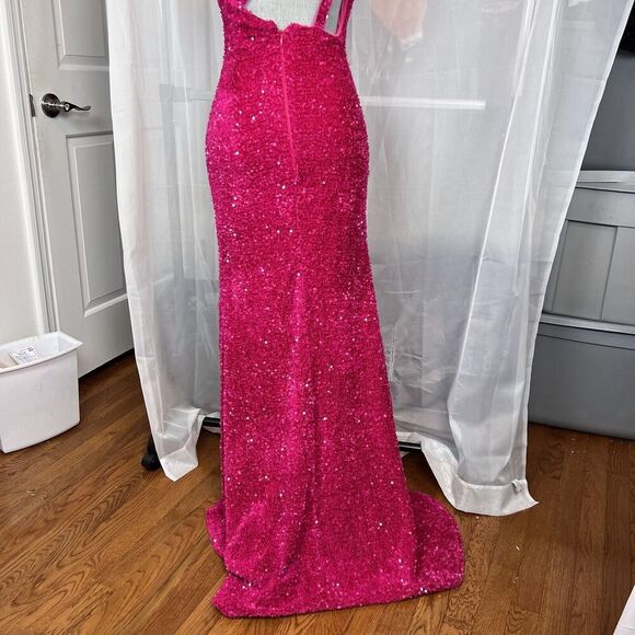 Zapaka hot barbie pink sequin prom dress formal one shoulder strappy back MD - Picture 12 of 12